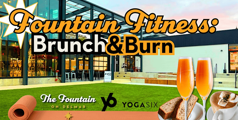 A flyer banner for the fountain event featuring elements like two juice glasses, mats, and an outdoor setting with grass in the background.