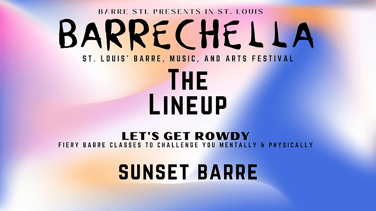A Barrechella flyer banner featuring a gradient background in shades of blue, orange, and pink.