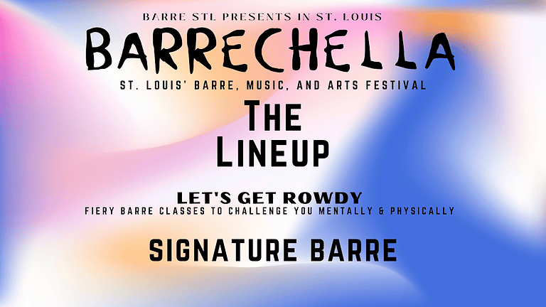 A Barrechella flyer banner featuring a gradient background in shades of blue, orange, and pink.