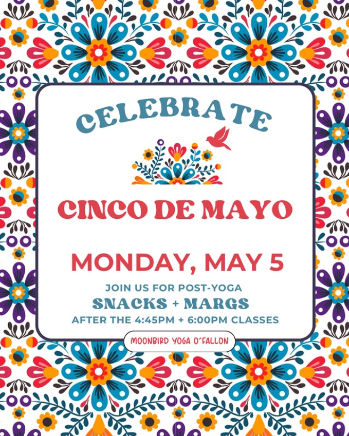 A vibrant banner for a Cinco de Mayo event with the information prominently displayed in the center.