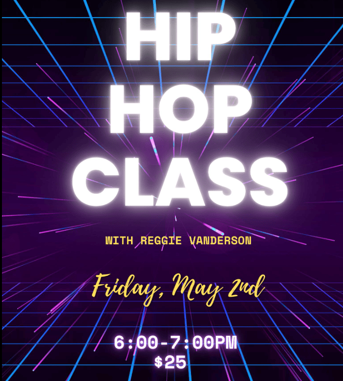 A vibrant banner for a Hip Hop event with the information prominently displayed in the center.