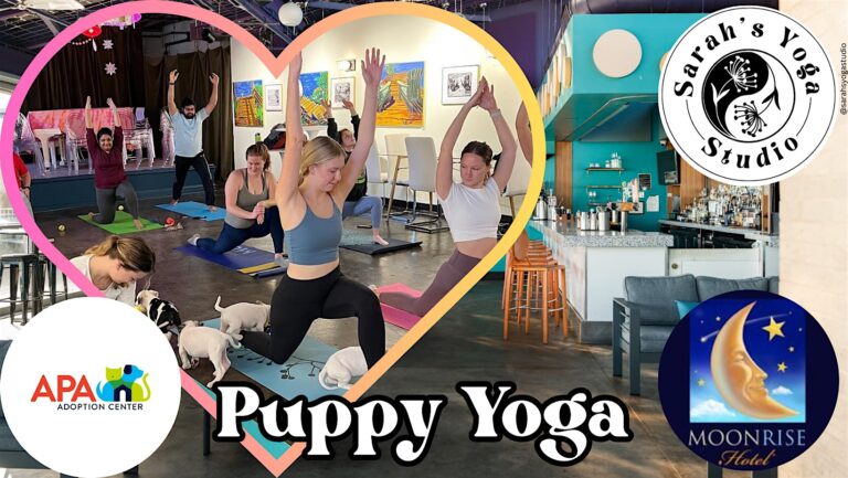Puppy Yoga at Moonrise Hotel with Sarah’s Yoga Studio