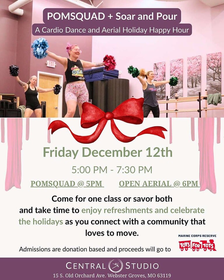POMSQUAD + Soar & Pour: Cardio Dance & Open Aerial Happy Hour for a Cause