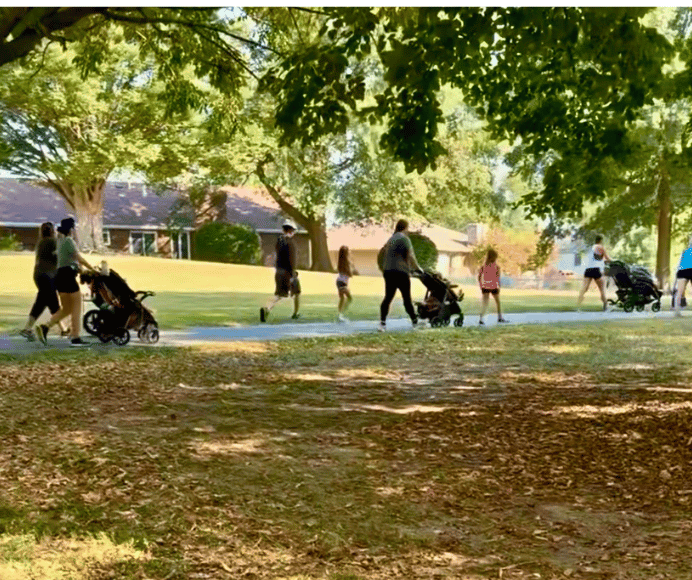 stroller walk with fit4mom st. charles in mcnair park on a fall day